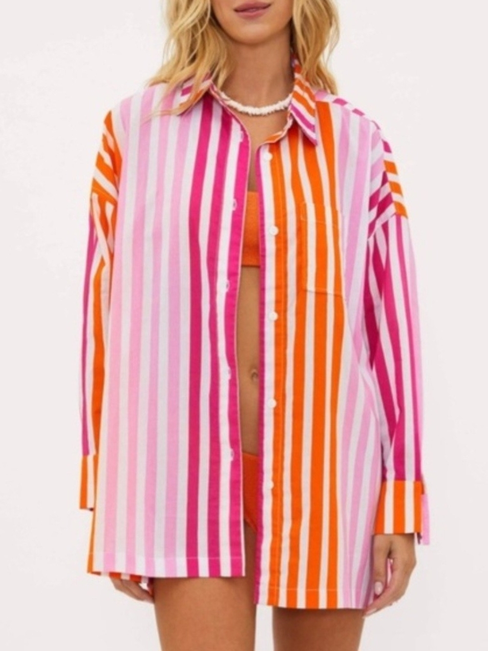 Beach Riot Oversized Striped Alexa Top Swim Coverup Button Down Shirt Size S/M